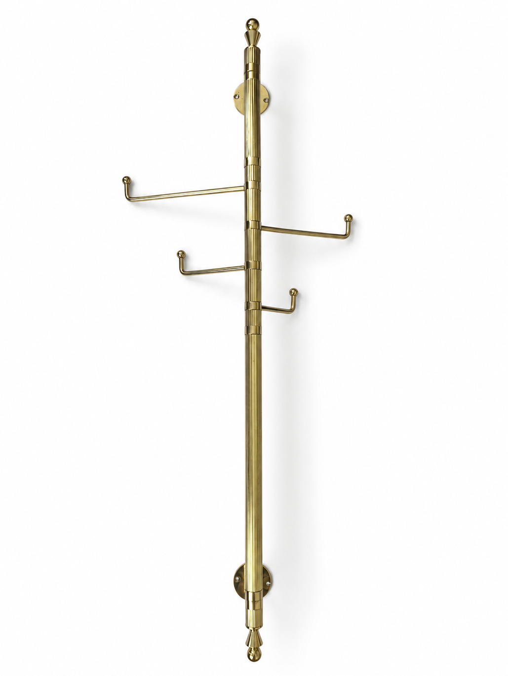 Vintage German Polished Brass Wall Mounted Coat Rack, Mid Century Entryway Hook Rail