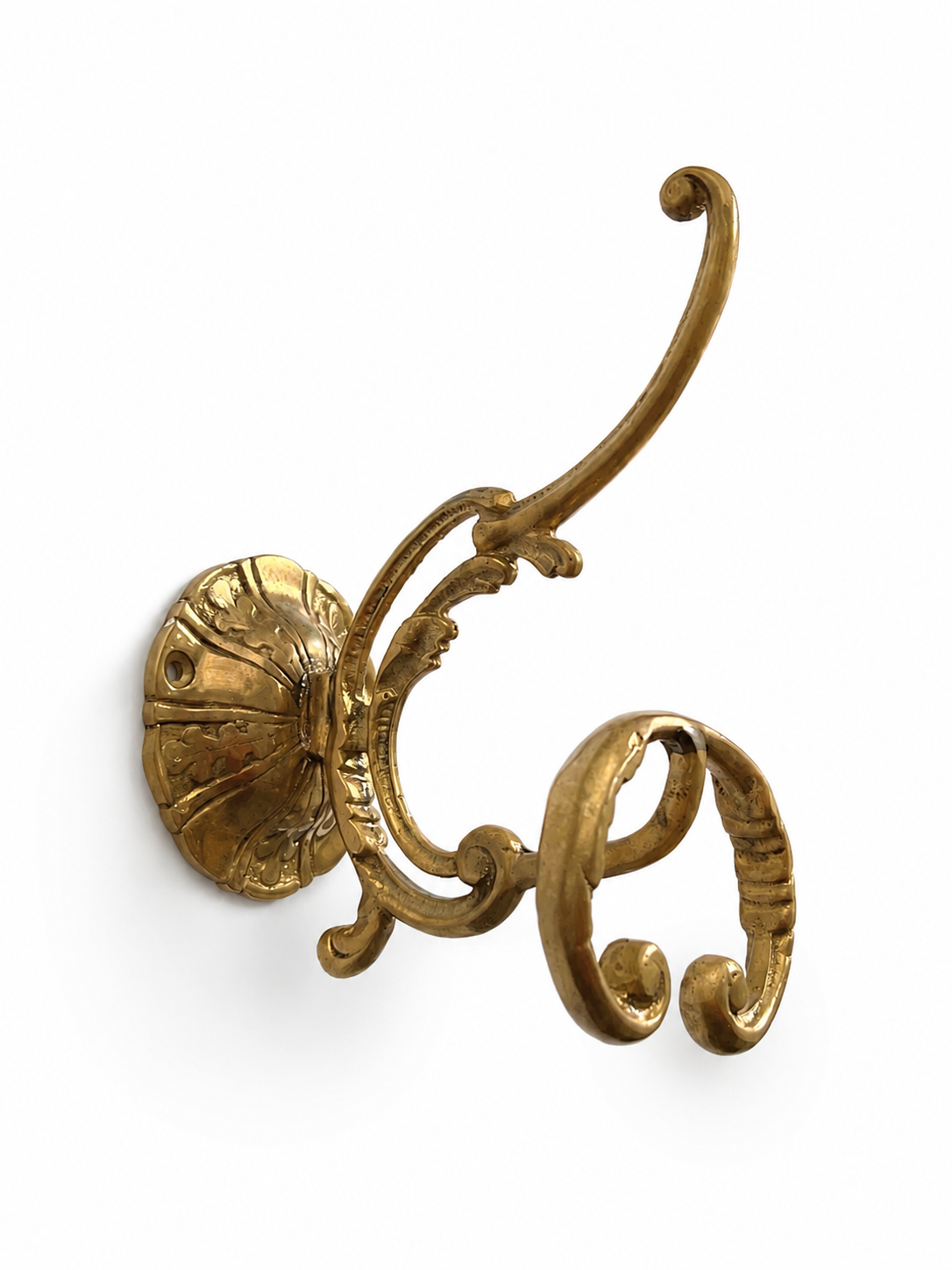 Pair Large Ornate Brass Wall Hooks, Vintage Coat Hat Towel Hangers