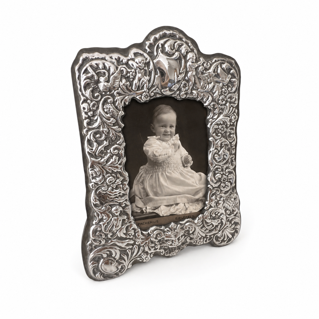Ray Hall Sterling Silver Photo Frame, Birmingham 1989, Floral Scroll Design