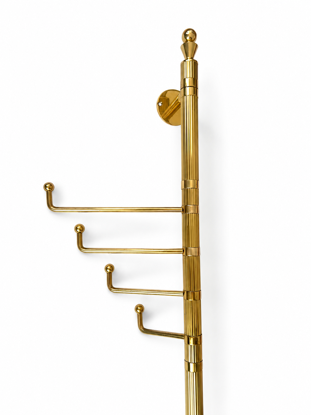 Vintage German Polished Brass Wall Mounted Coat Rack, Mid Century Entryway Hook Rail