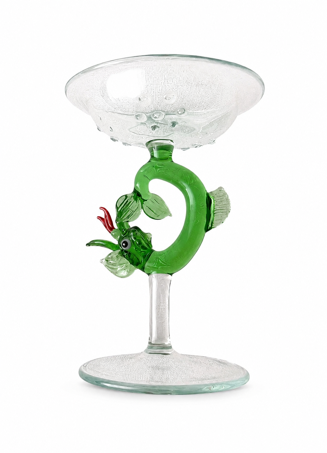 Lauscha Glass Goblet, Early 20th Century Sea Dragon Stem Art Glass Chalice