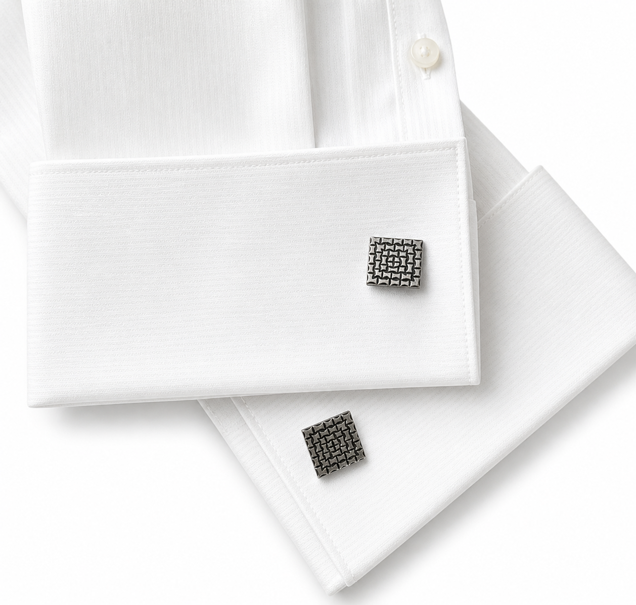 Vintage Silver Square Cufflinks with Textured Geometric Design.
