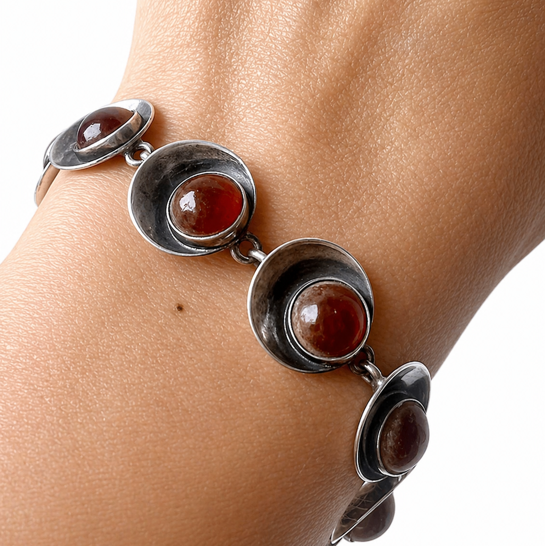 Niels Erik From Sterling Silver Amber Bracelet, Danish Modernist Vintage Jewellery