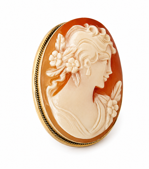 Antique Victorian  9ct Gold Shell Cameo Brooch Pendant