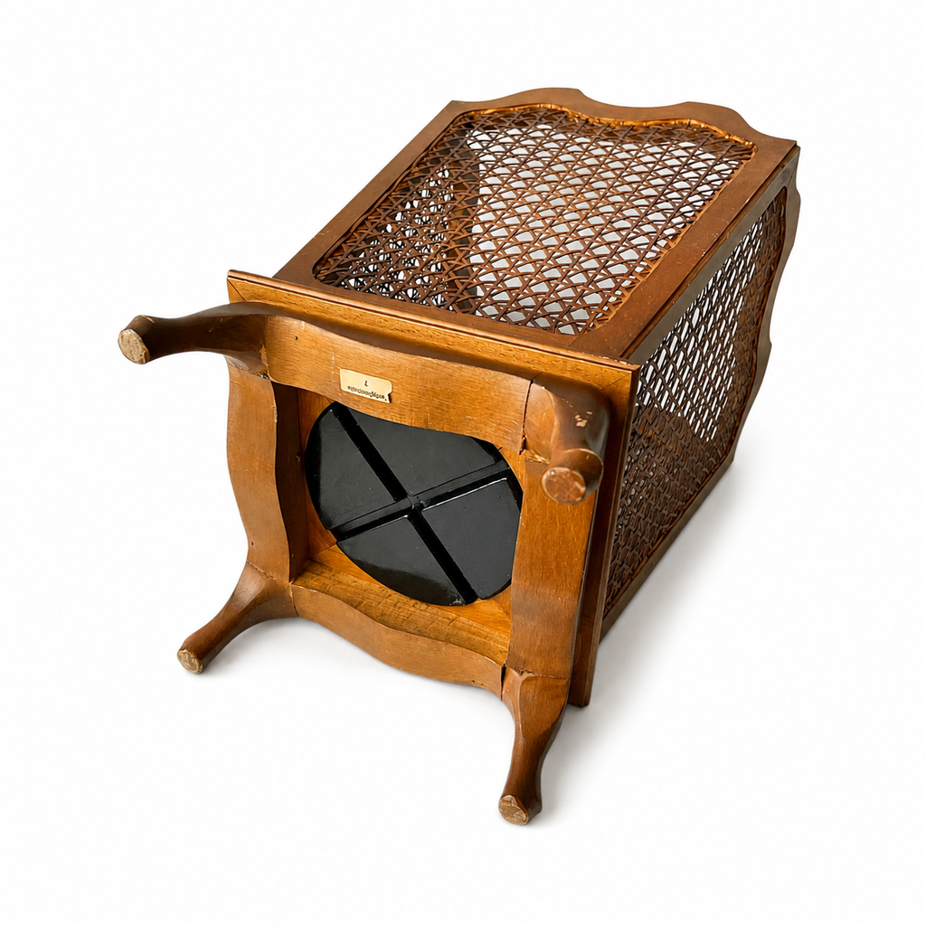 Vintage German Rattan Waste Paper Bin, 1950s Wooden Chippendale Leg Cane Basket