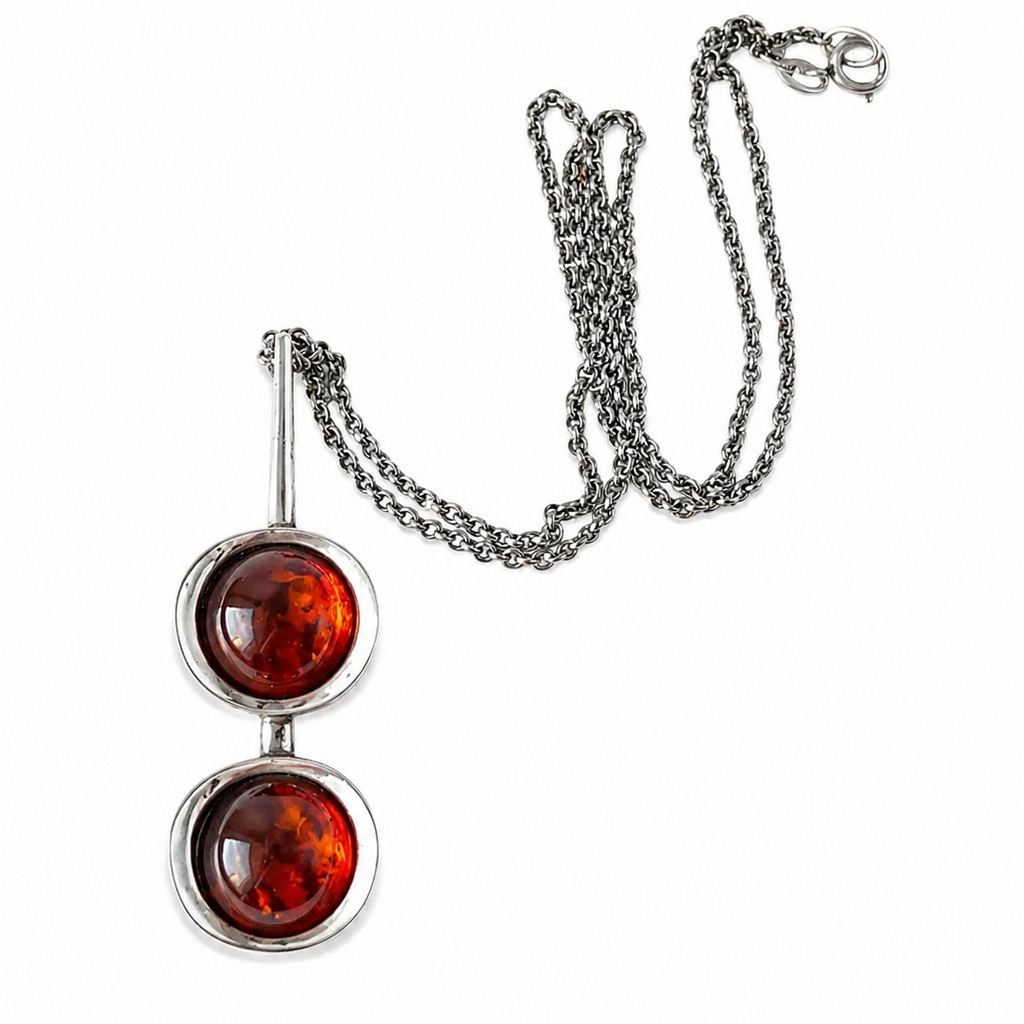Vintage Baltic Amber Pendant Necklace, Sterling Silver, Danish Modernist, Niels Erik From