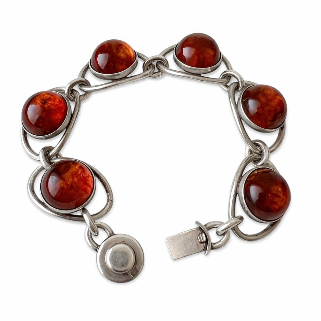 Vintage Baltic Amber Bracelet, Sterling Silver, Danish Modernist, Niels Erik From