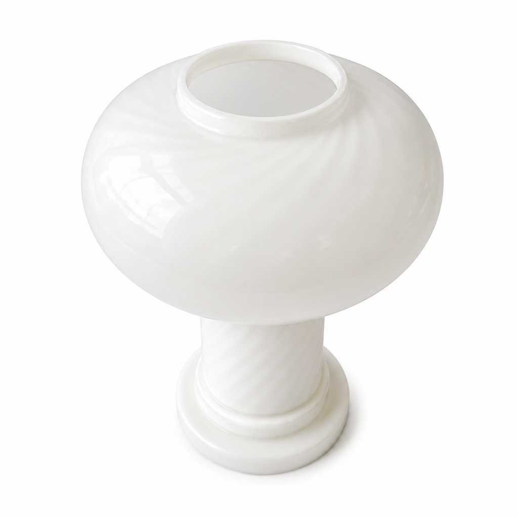 Vintage Pair of West German Mushroom Table Lamps, Opal Swirl Glass, Mid Century Style.
