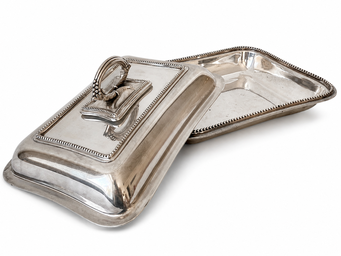 James Dixon & Sons Silver-Plated Covered Serving Dish With Beaded Border