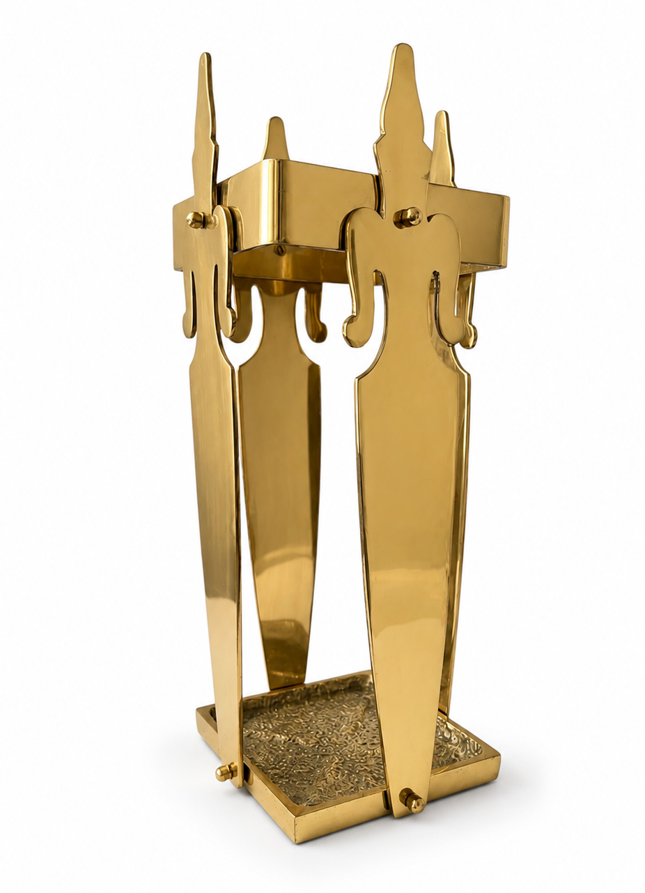 Vintage Brass Umbrella Stand, Mid Century Brass Cane Holder With Ornamental Figurines