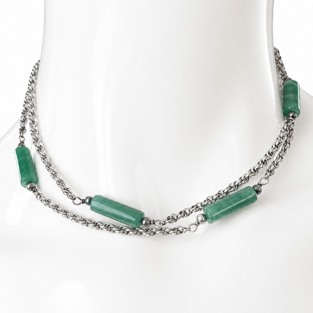 Vintage 835 Silver & Green Jade Necklace