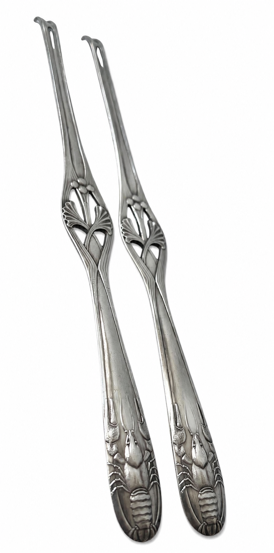 Antique WMF Silver Plated Lobster Picks Pair, Art Nouveau Jugendstil Seafood Forks c1900