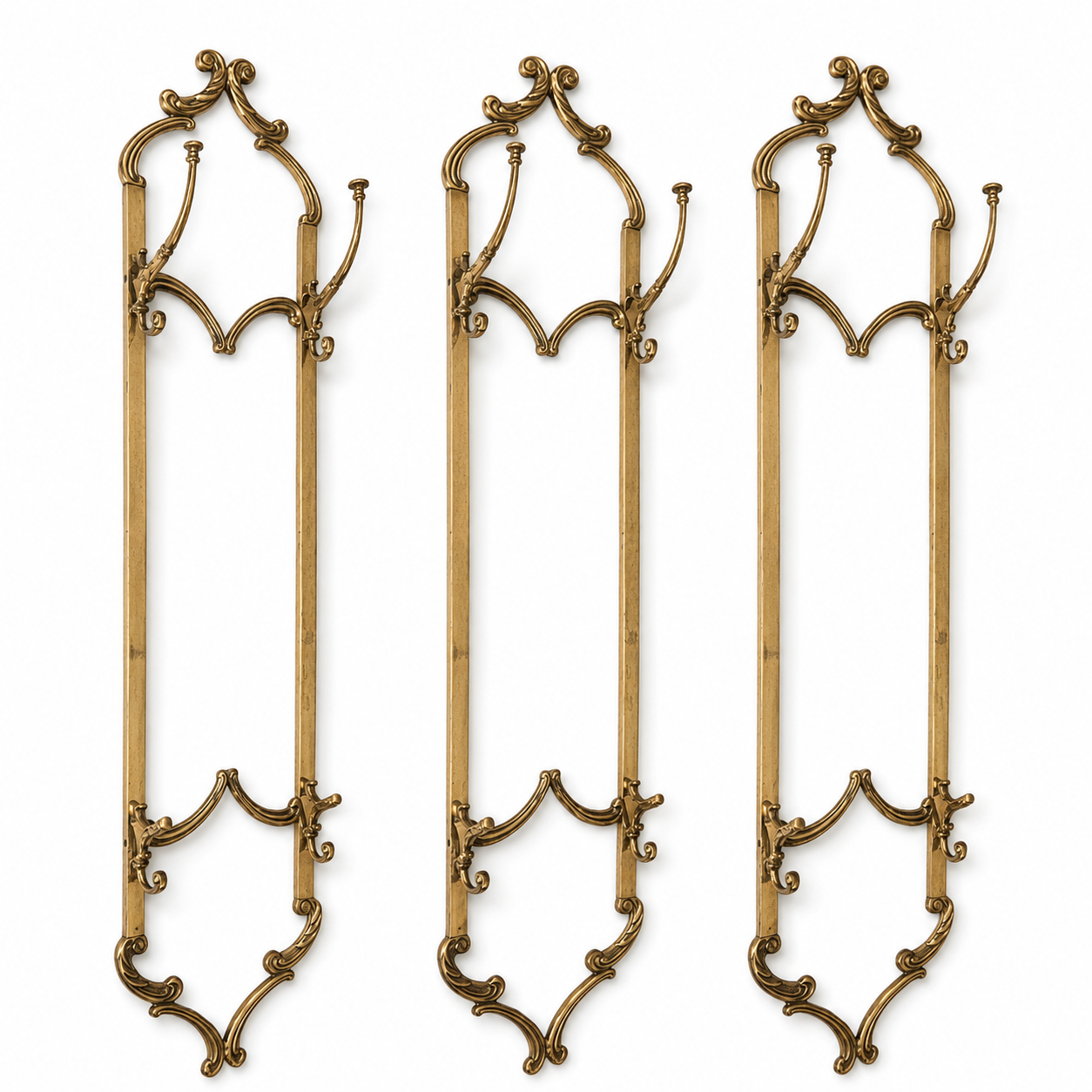 Vintage Italian Brass Coat Rack, Mid Century Wall Hooks, Six Hook Hallway Rack