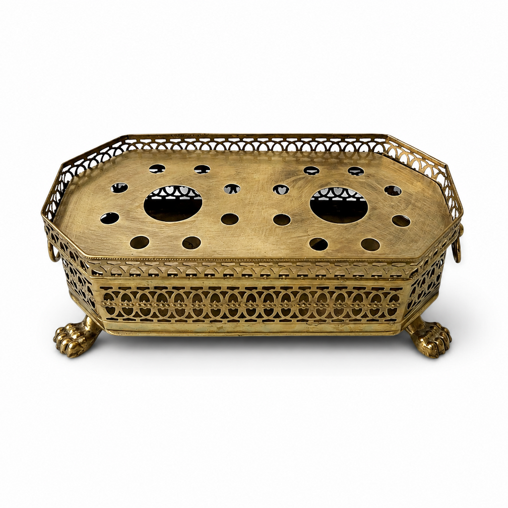 Vintage Brass Double Food Warmer With Pierced Sides And Paw Feet