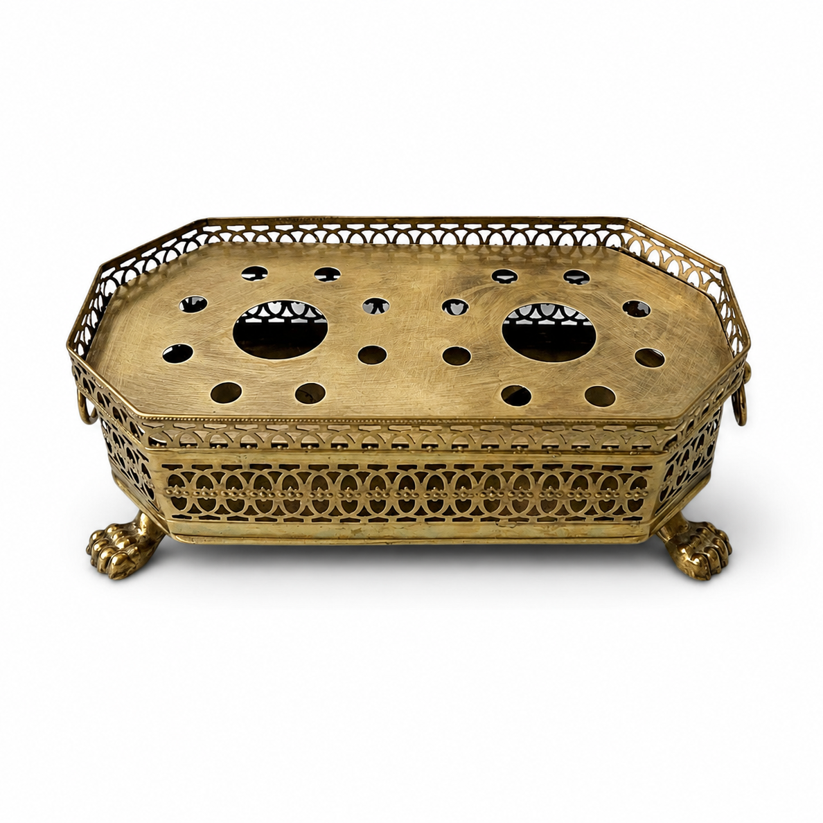 Vintage Brass Double Food Warmer With Pierced Sides And Paw Feet