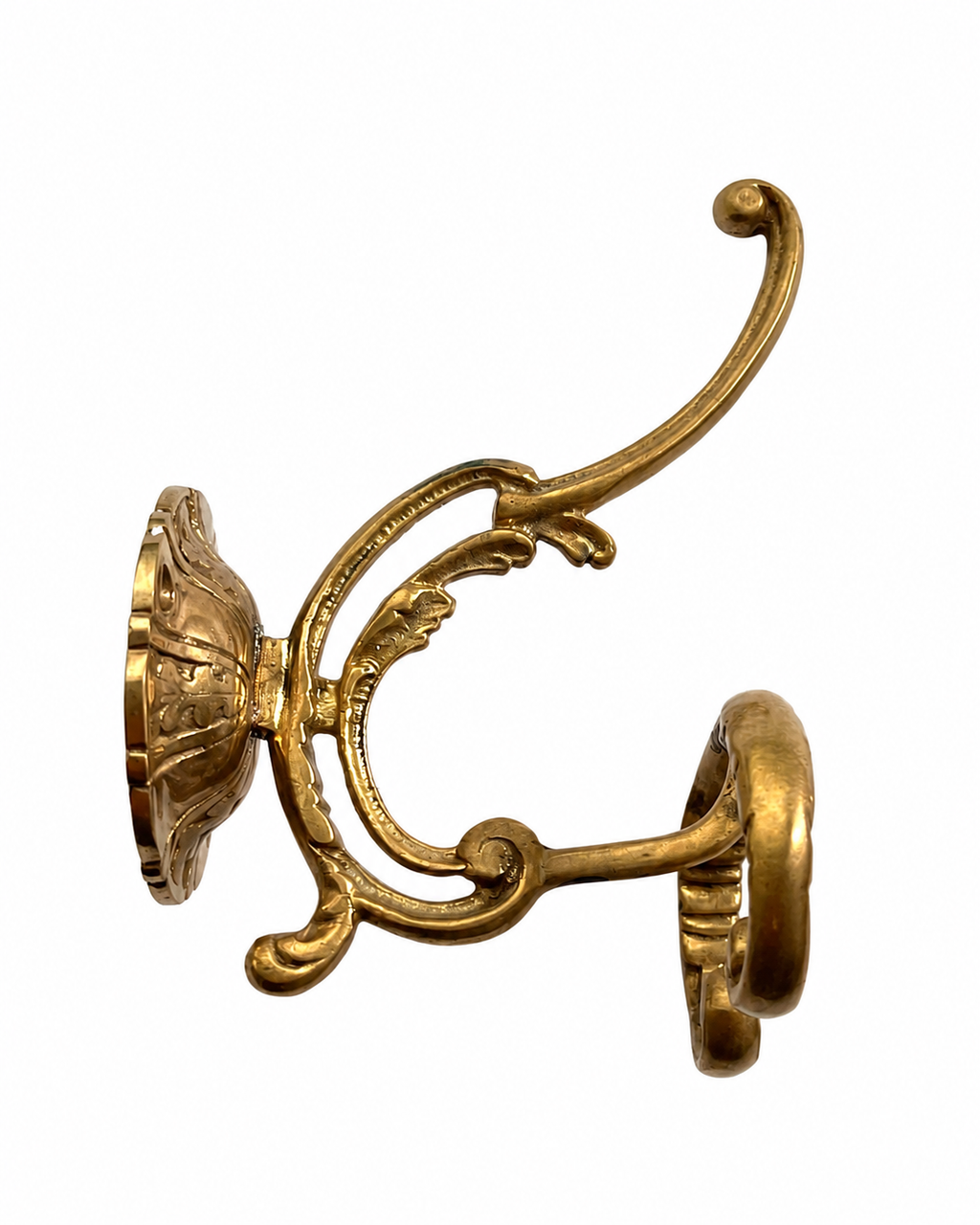Pair Large Ornate Brass Wall Hooks, Vintage Coat Hat Towel Hangers