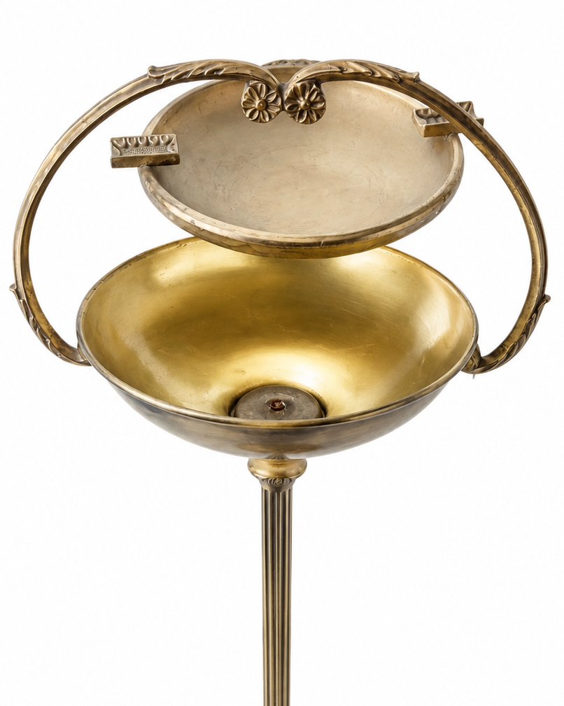 Vintage Brass Floor Ashtray. Art Deco Lion Paw Pedestal
