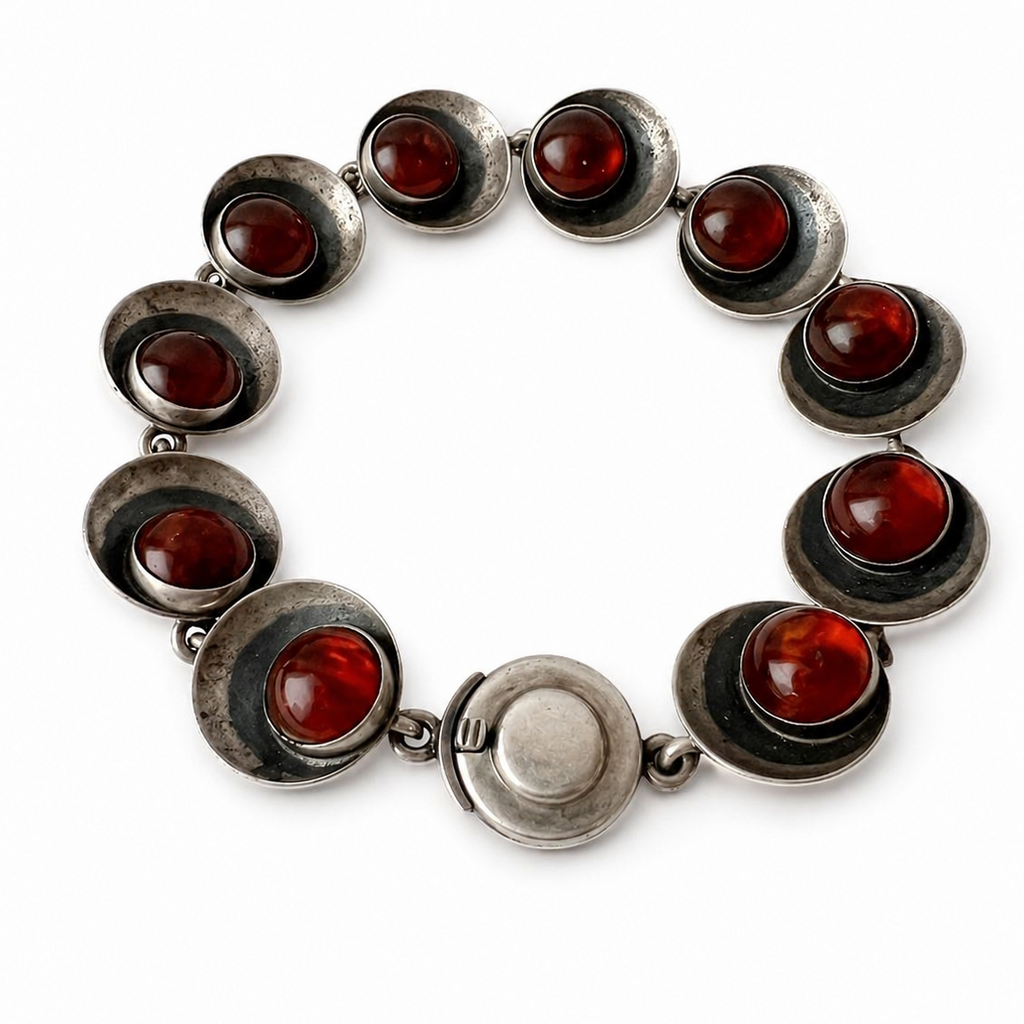Vintage Niels Erik From Sterling Silver Amber Bracelet, Danish Modernist 925S Jewellery