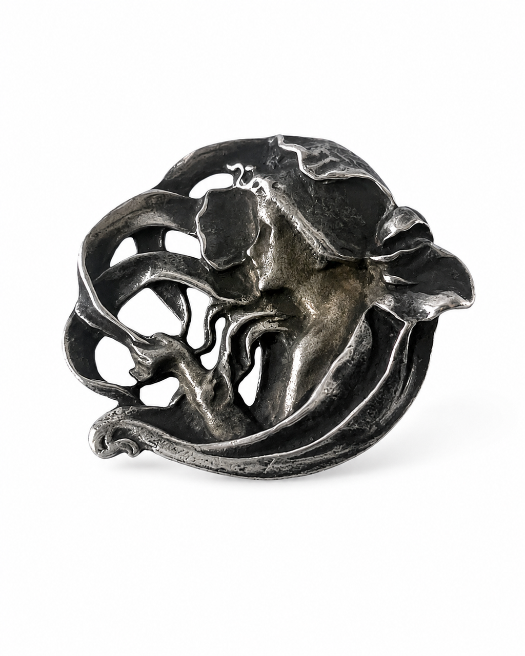 Antique Art Nouveau Sterling Silver Woman Brooch Pendant, 925 Silver Profile Pin