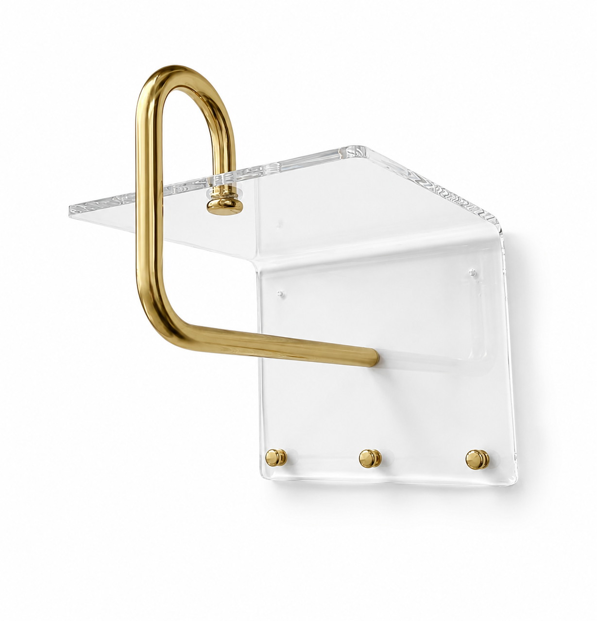 Mid-Century Modern Acrylic Brass Wall Rack Coat Hooks & Hanger Bar