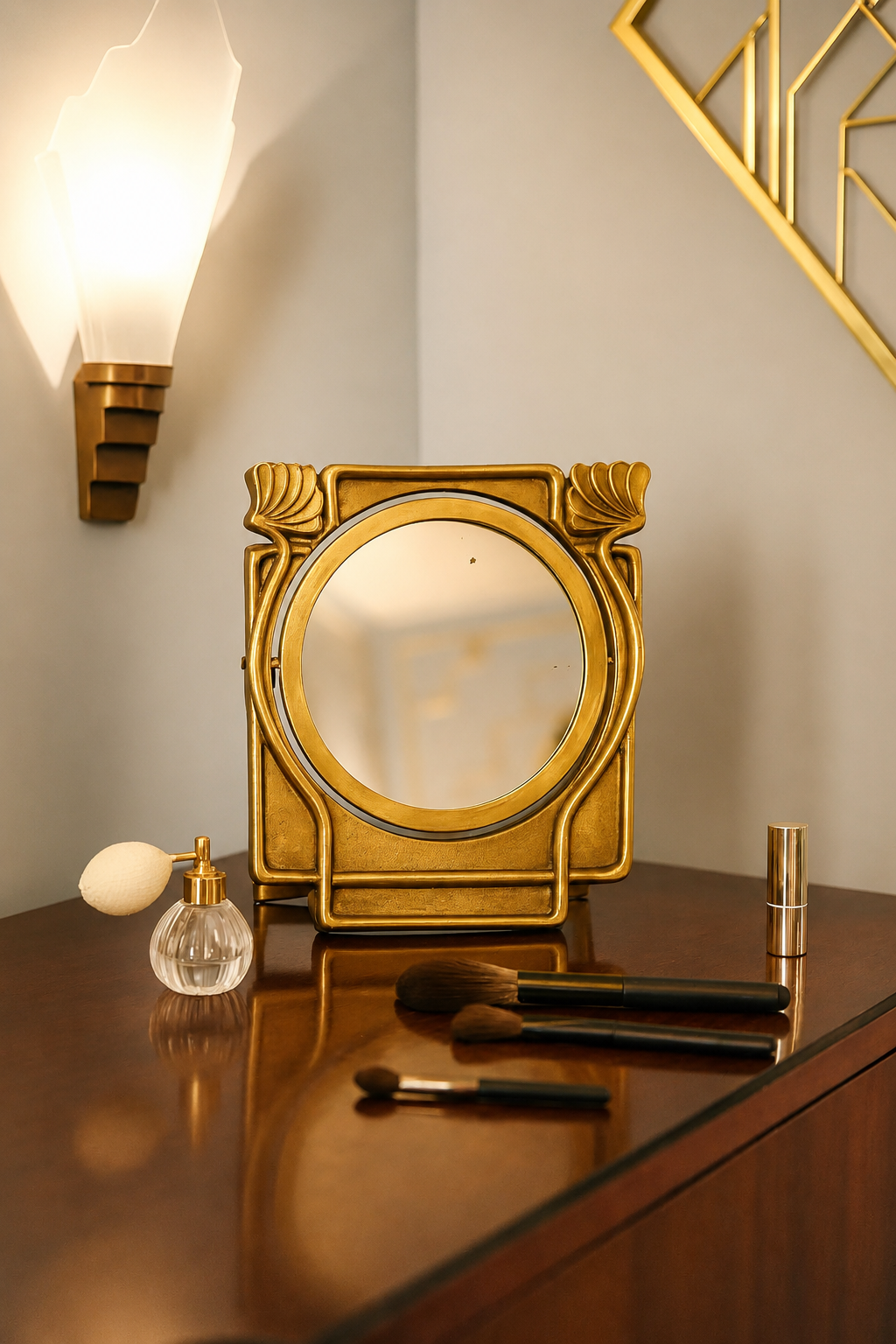 Art Deco Bronze Vanity Mirror & Photo Frame – Registered Design “Mod Dep”