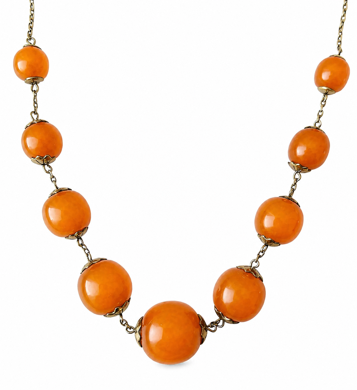 Vintage Soviet Amber Bead Necklace, 875 Silver Gold Plated Chain
