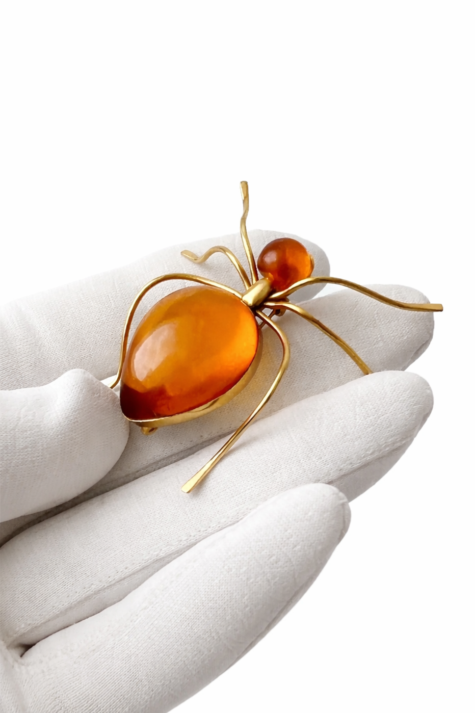 Vintage Spider Brooch. Baltic Amber Gold Plated. Kaliningrad Amber Combine, USSR, 1980s.