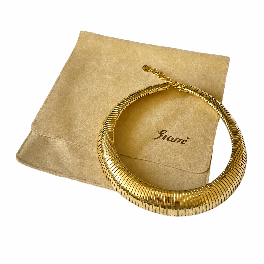 Vintage Christian Dior Omega Choker Necklace Gold Plated Metal Signed Chr. Dior Grosse Boxed