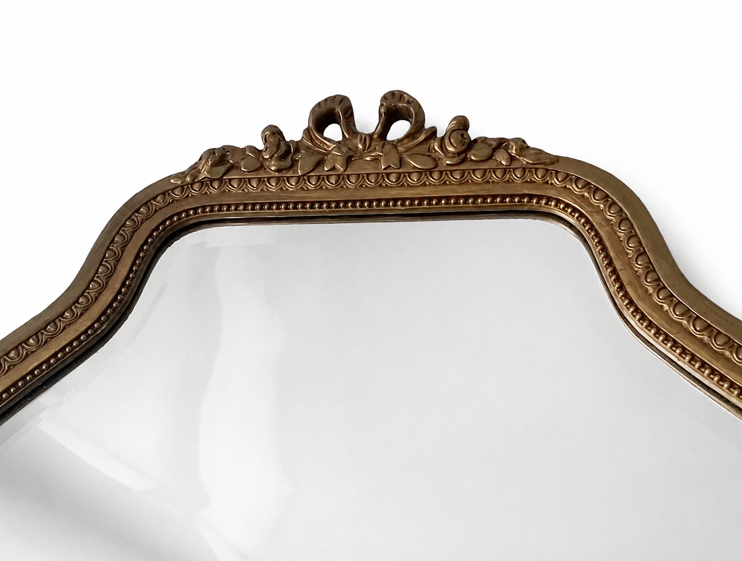 Vintage Louis XVI Style Wall Mirror, Belgian Gilt Wood And Stucco Beveled Mirror