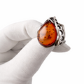 Vintage Silver Baltic Amber Ring. UK Size: O