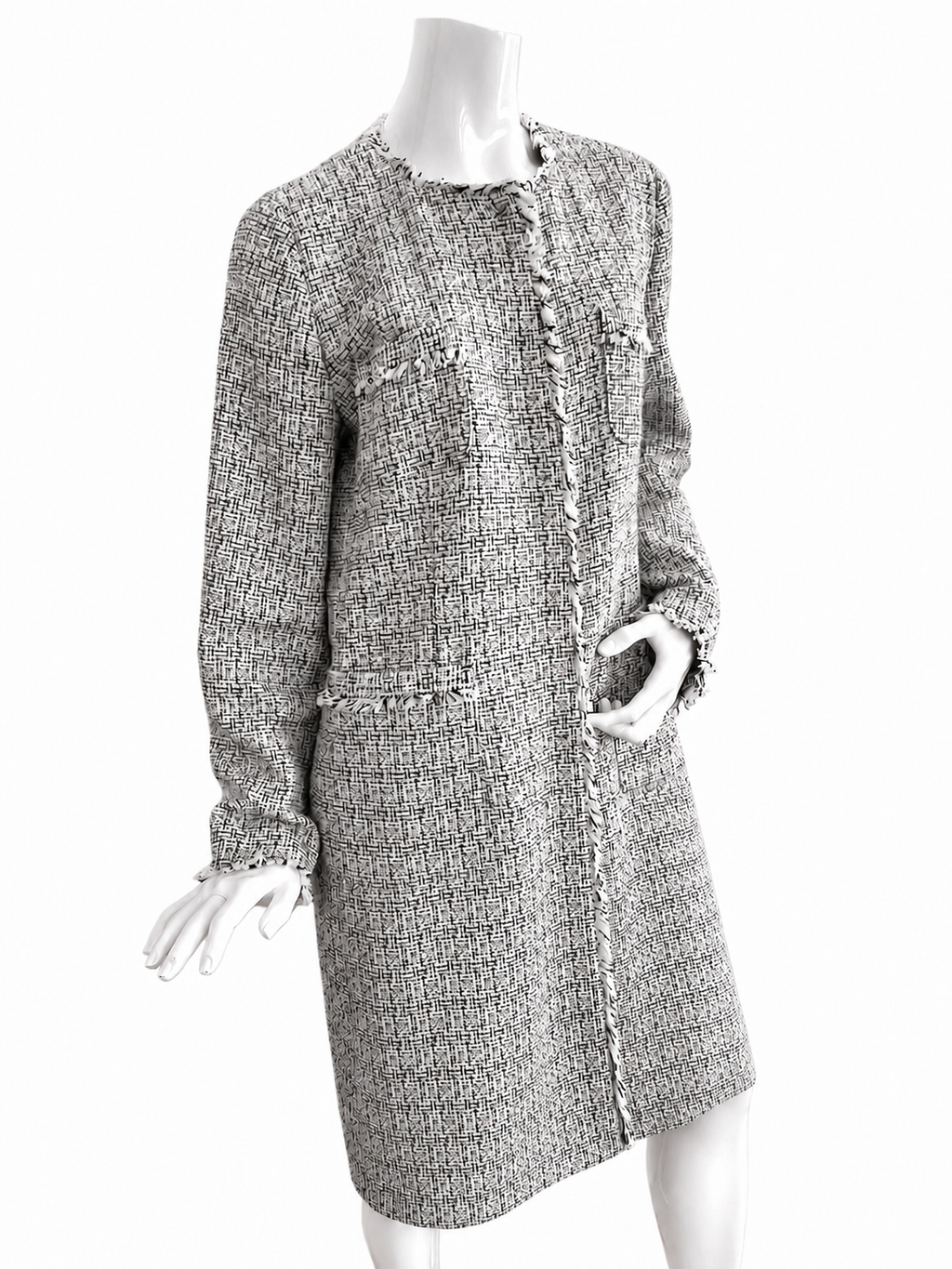 Weekend Max Mara Tweed Coat Jacket, Collarless Frayed Trim, Metallic Cotton Blend