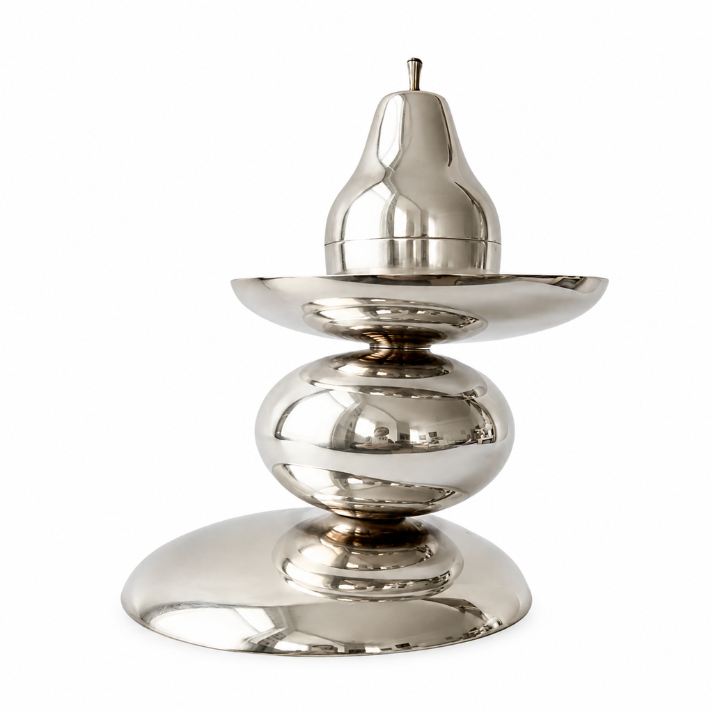 Vintage H.R.W. Fink Silver Plated Pedestal Bowl With Pear, German Centrepiece