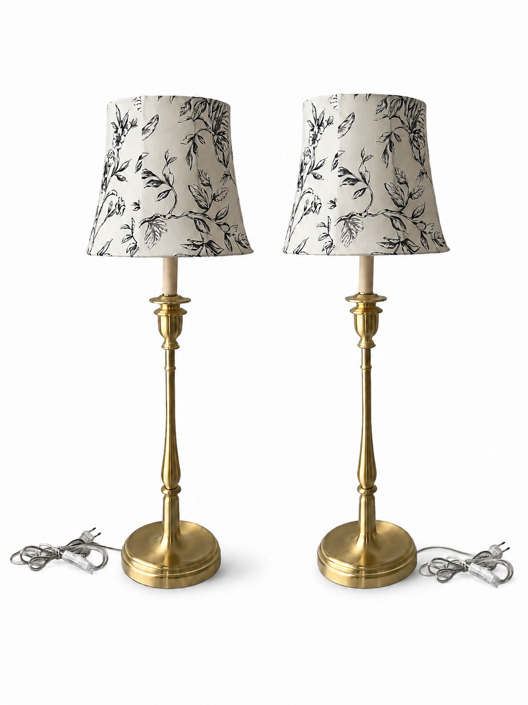Pair Lauren Ralph Lauren Brushed Brass Table Lamps With Floral Fabric Shades