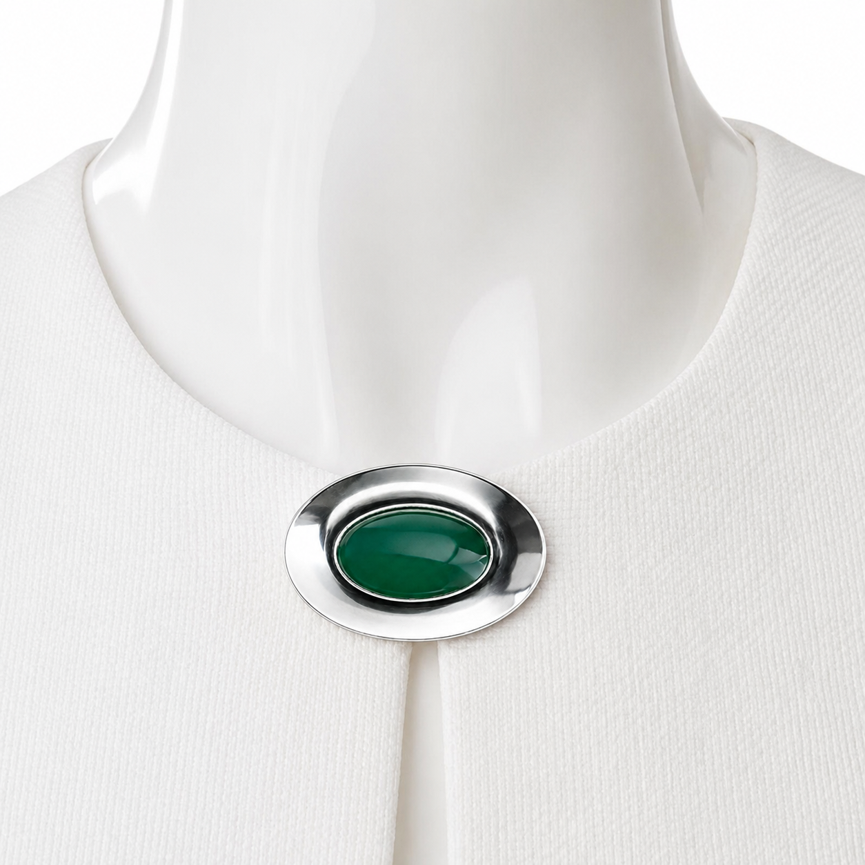 Niels Erik From Chrysoprase Brooch Sterling Silver 925S Danish Scandinavian Modernist Vintage Jewellery