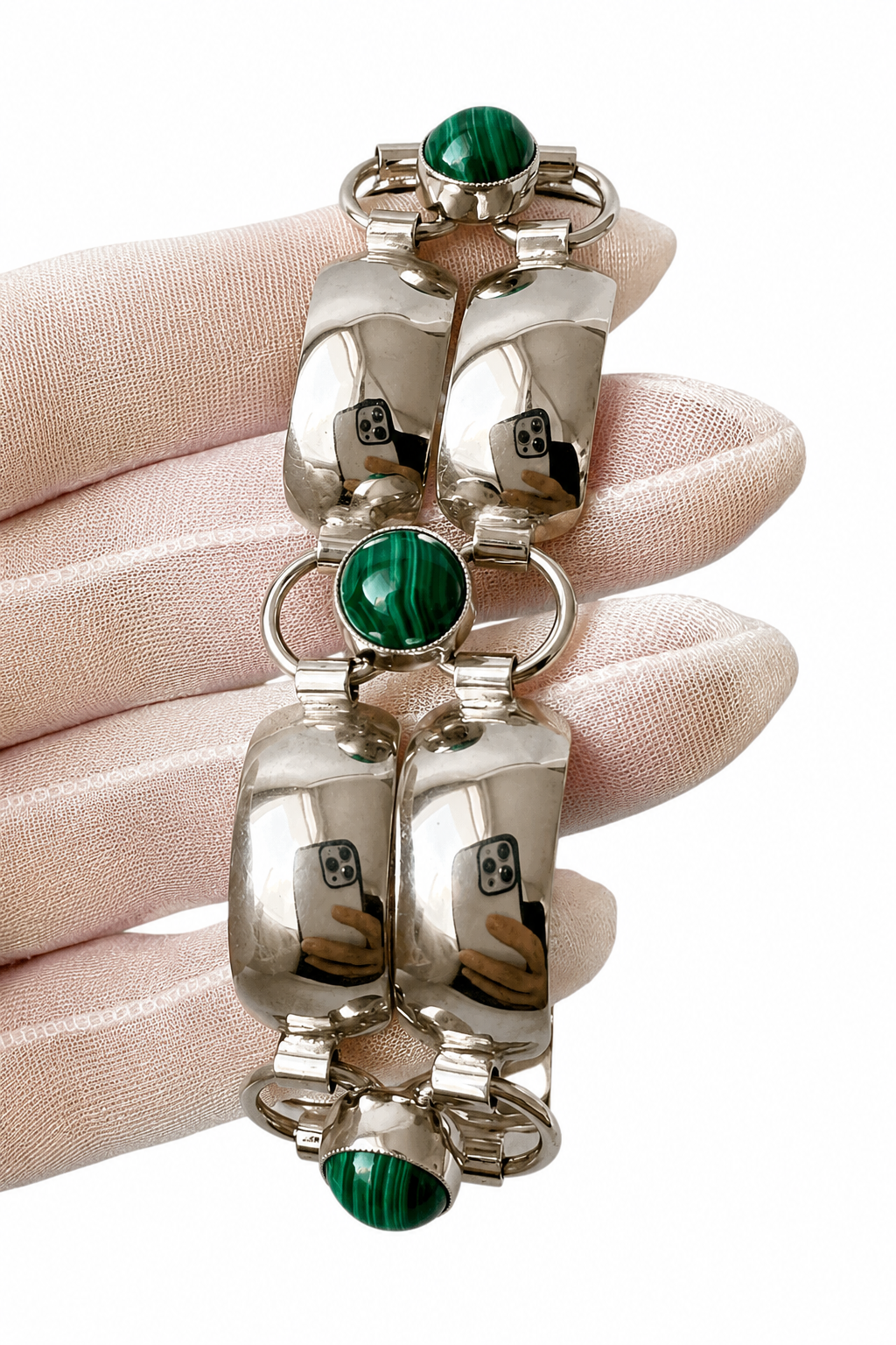 Vintage Silver & Malachite Modernist Bracelet – Katja Lührs Lübeck KLS Scandinavian Design