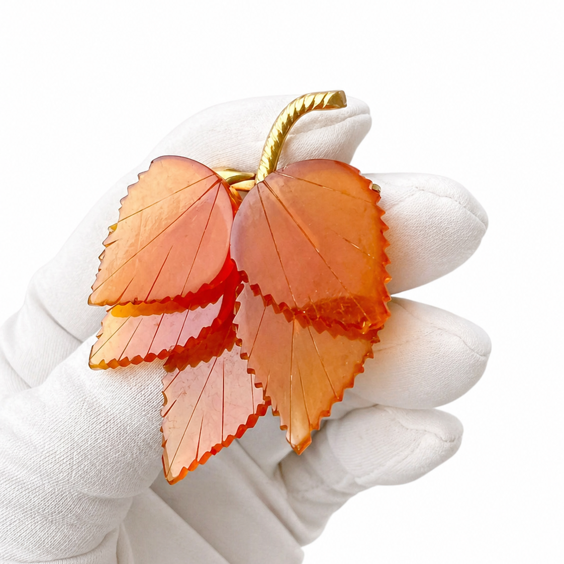 Vintage Baltic Amber Leaf Brooch, Kaliningrad Amber Combine 1980s Gold Plated Pin