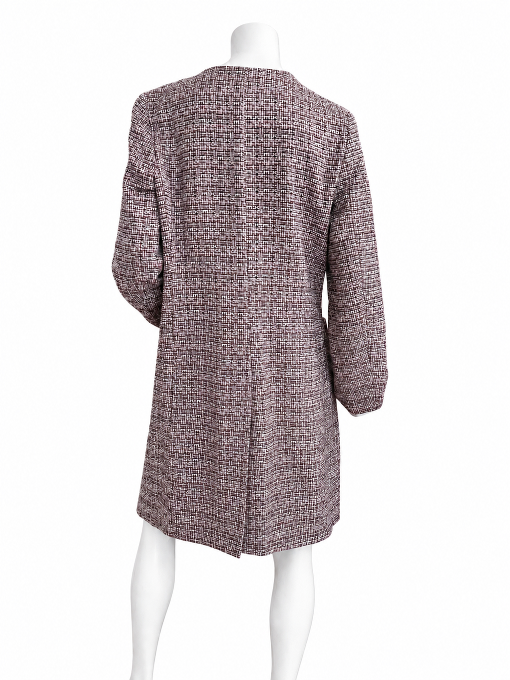 Weekend Max Mara Tweed Coat Jacket Collarless Burgundy Cotton Blend Italy 44 / UK 16