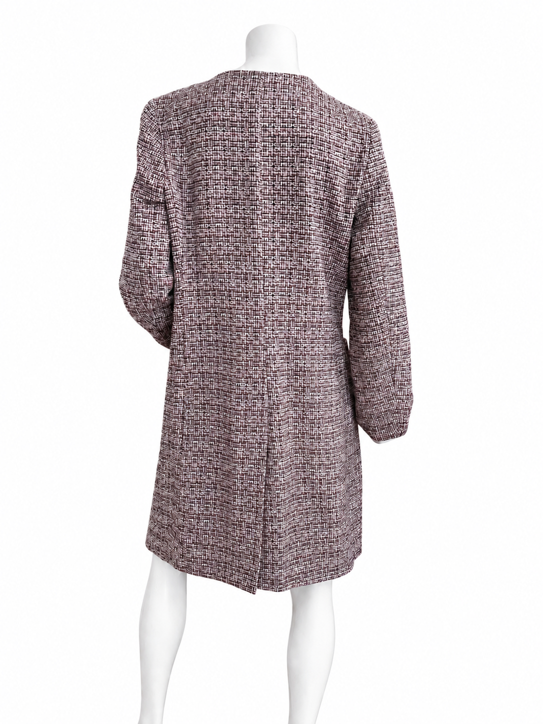 Weekend Max Mara Tweed Coat Jacket Collarless Burgundy Cotton Blend Italy 44 / UK 16