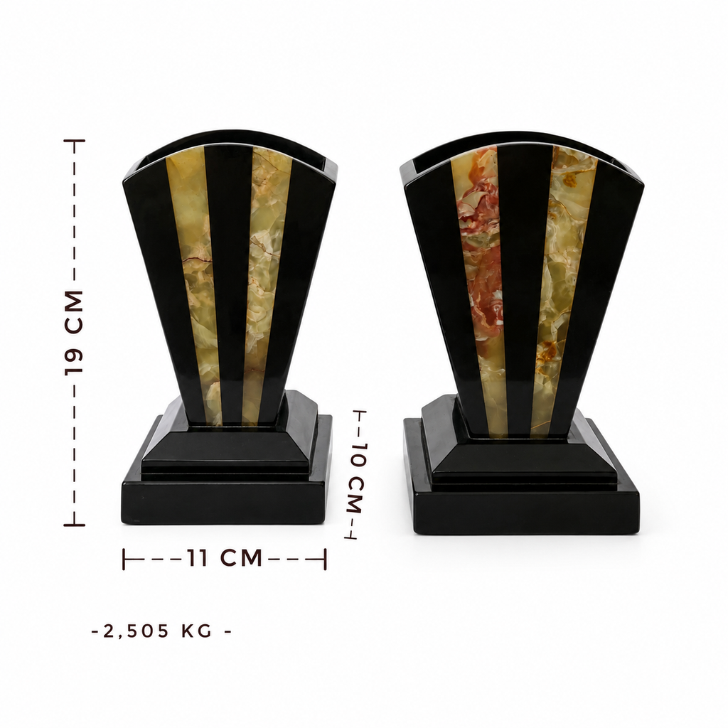 French Art Deco UCRA Marble Onyx Mantel Clock With Side Garnitures, 1920s 1930s