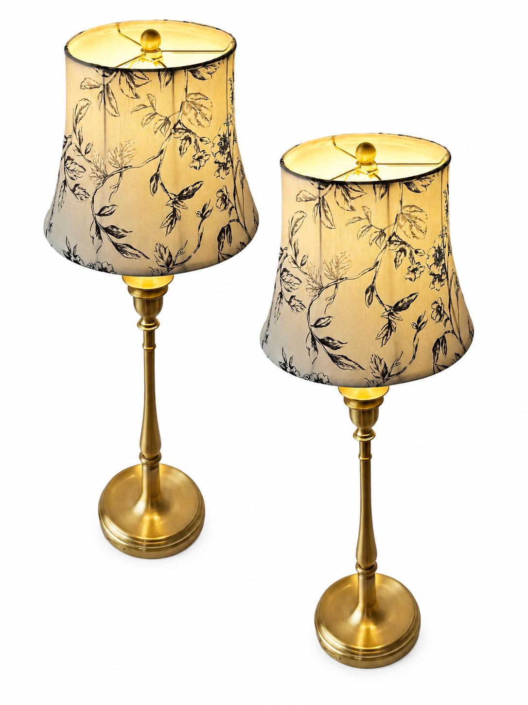 Pair Lauren Ralph Lauren Brushed Brass Table Lamps With Floral Fabric Shades