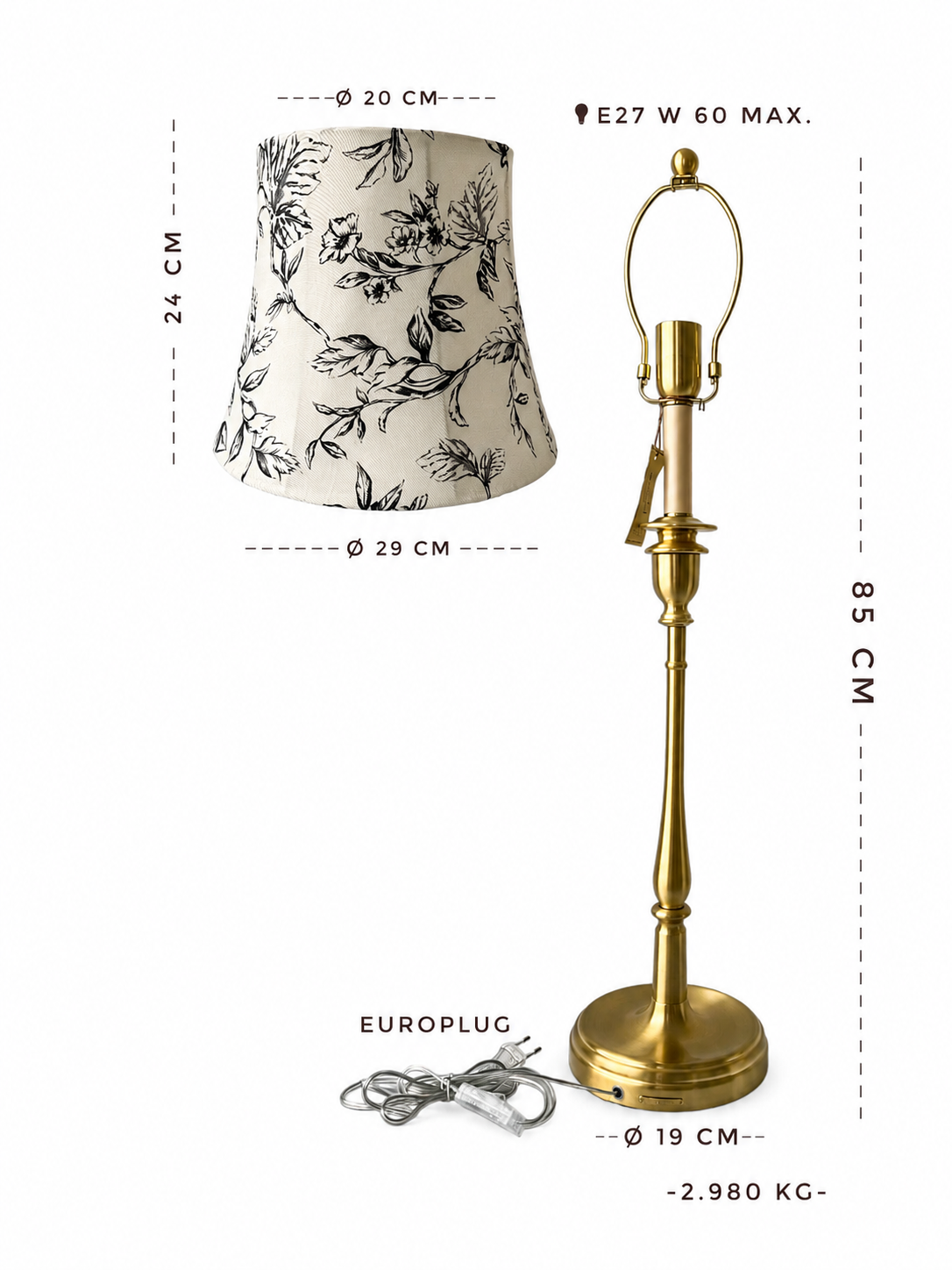Pair Lauren Ralph Lauren Brushed Brass Table Lamps With Floral Fabric Shades