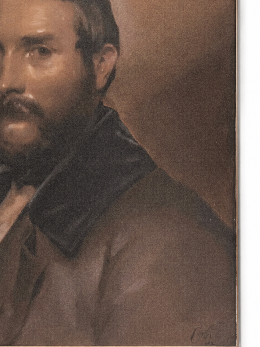 Antique German Pastel Portrait of a Gentleman, Mid 19th Century Framed Biedermeier Male Portrait