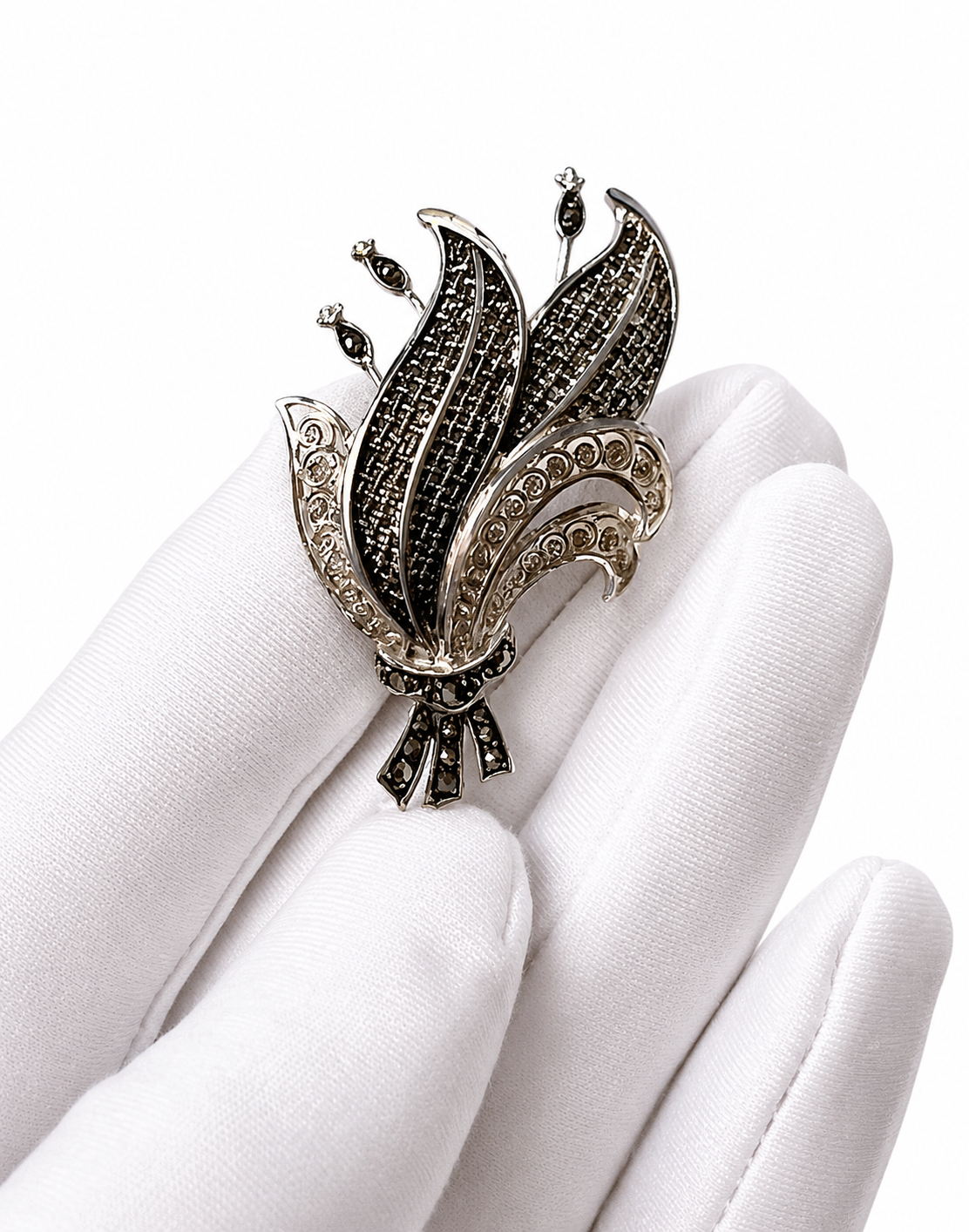 Vintage Silver Marcasite Floral Brooch