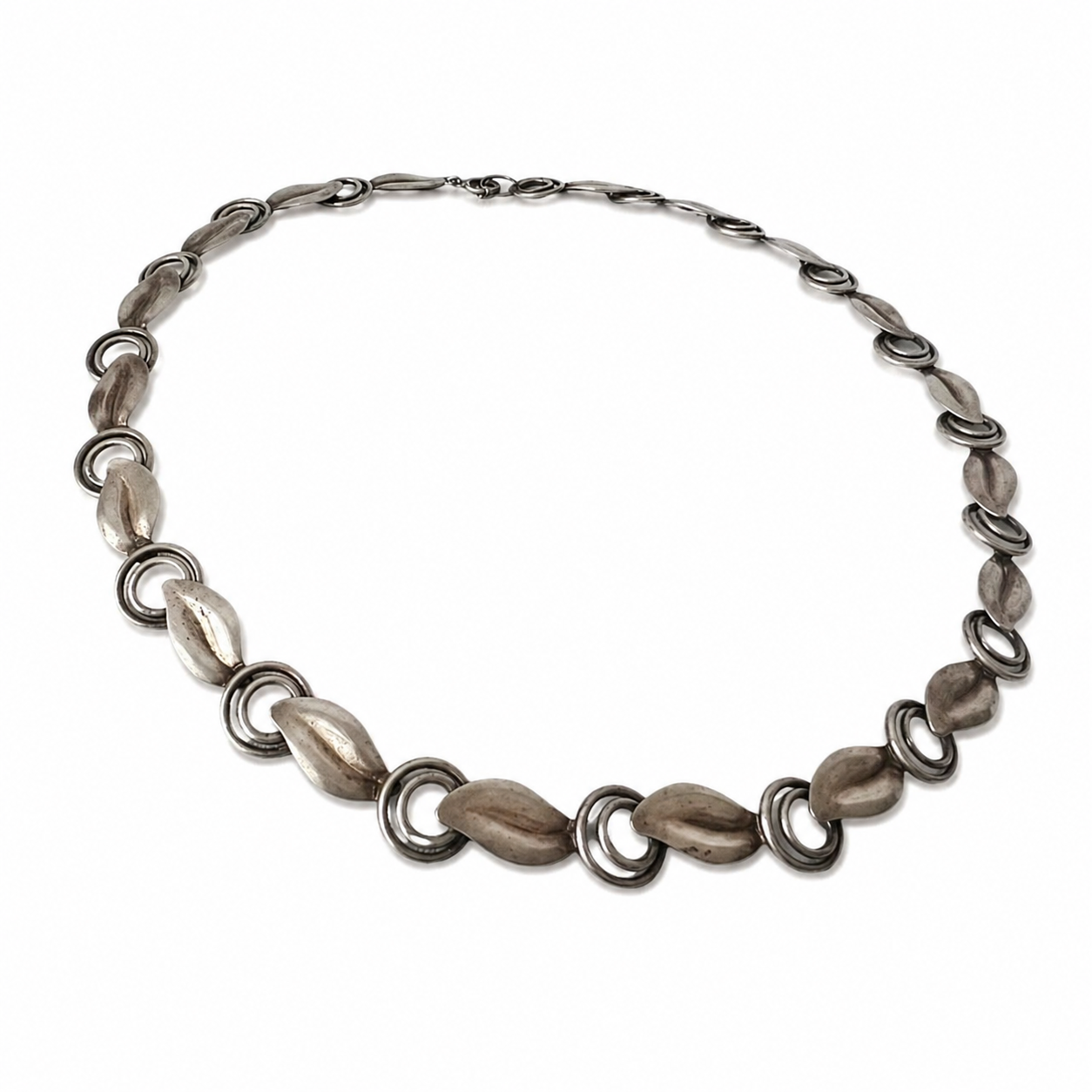 Vintage TEKA 835 Silver Choker Necklace, 1950s Theodor Klotz Leaf Link Necklace