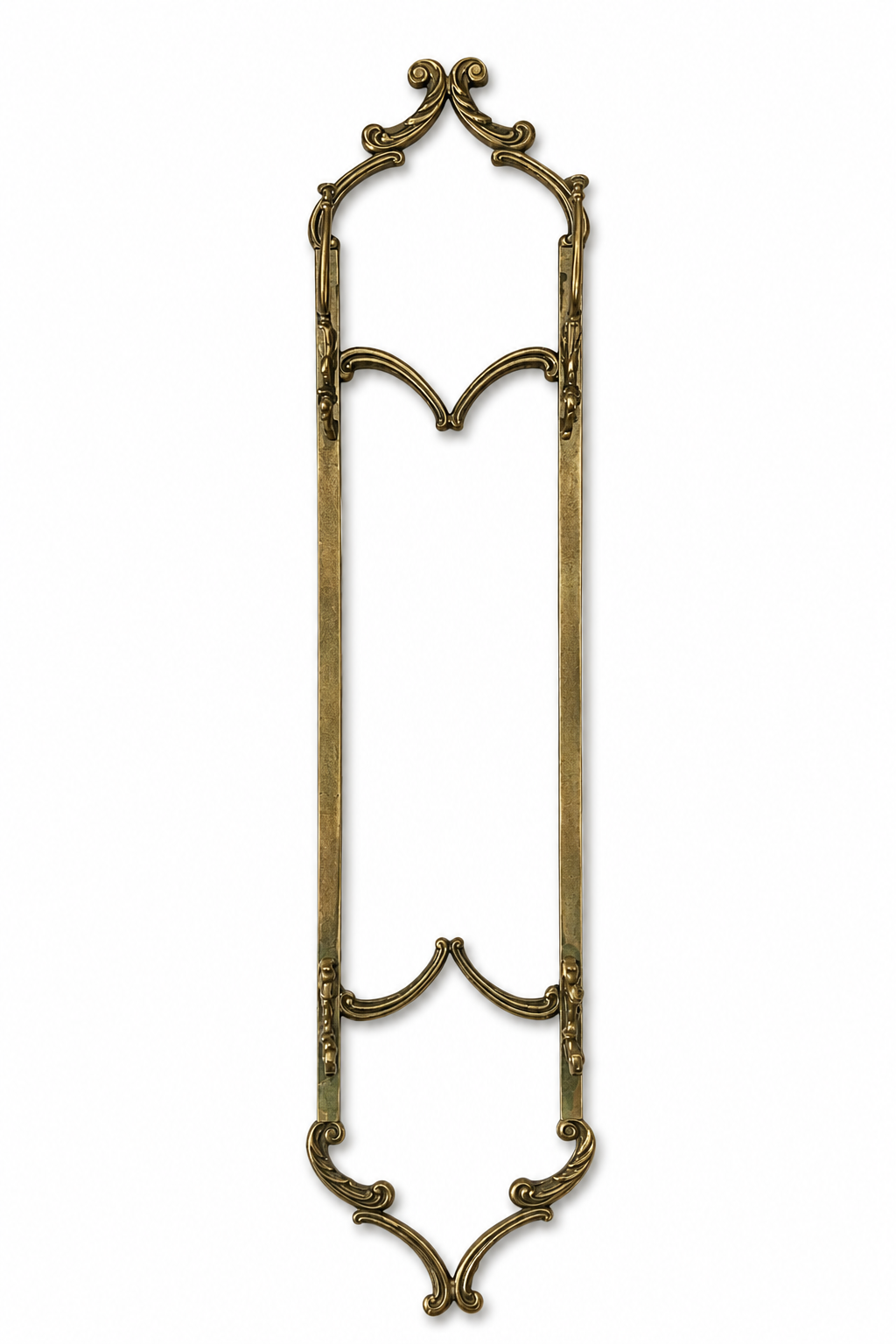 Vintage Italian Brass Coat Rack, Mid Century Wall Hooks, Six Hook Hallway Rack