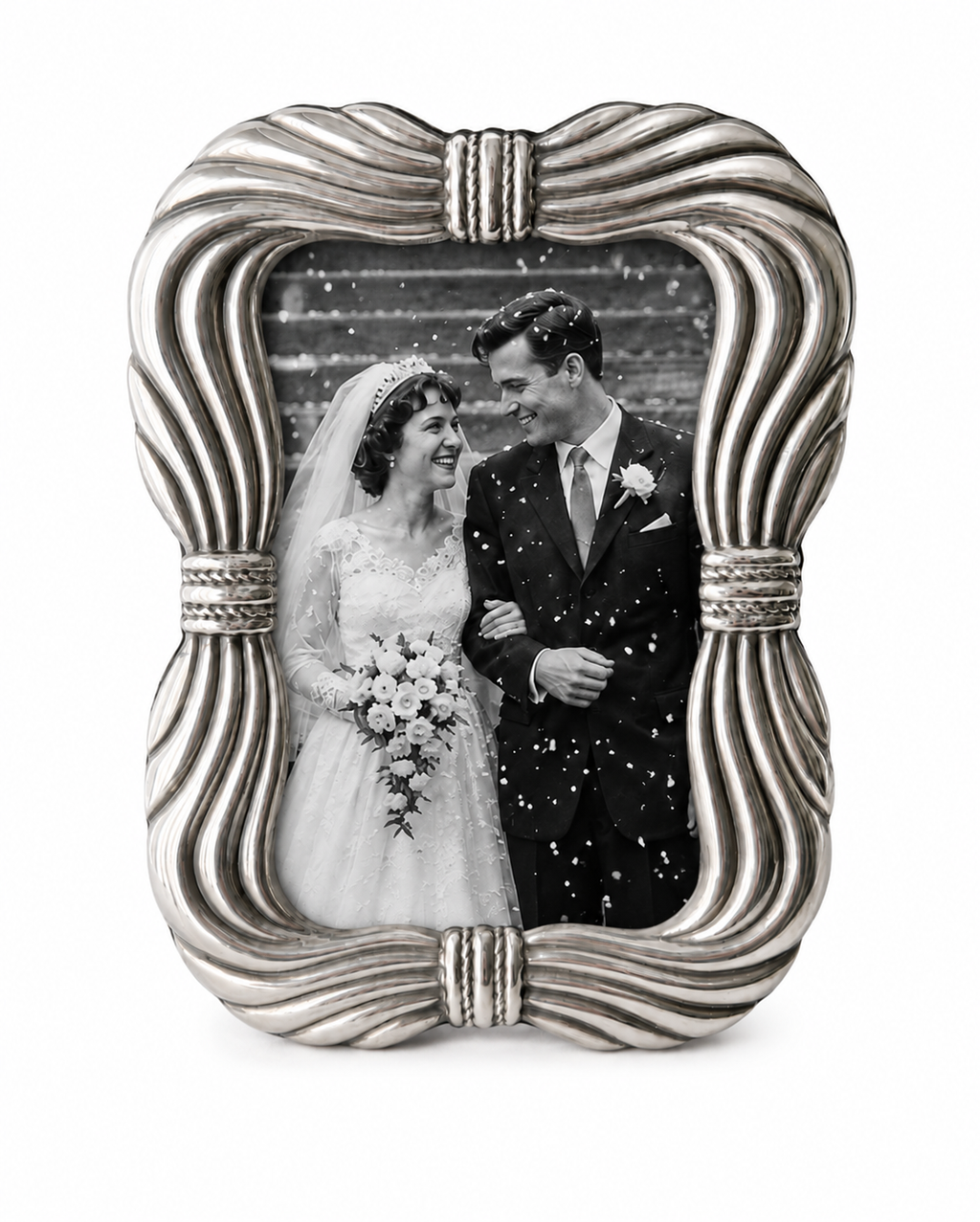 Vintage 1980s Silver Plated Photo Frame – Ornate Ribbed 3 x 5 Picture Frame