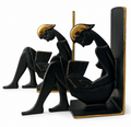 Vintage 1950s Brass Reading Girl Bookends, Black And Gold Mid Century Bookends