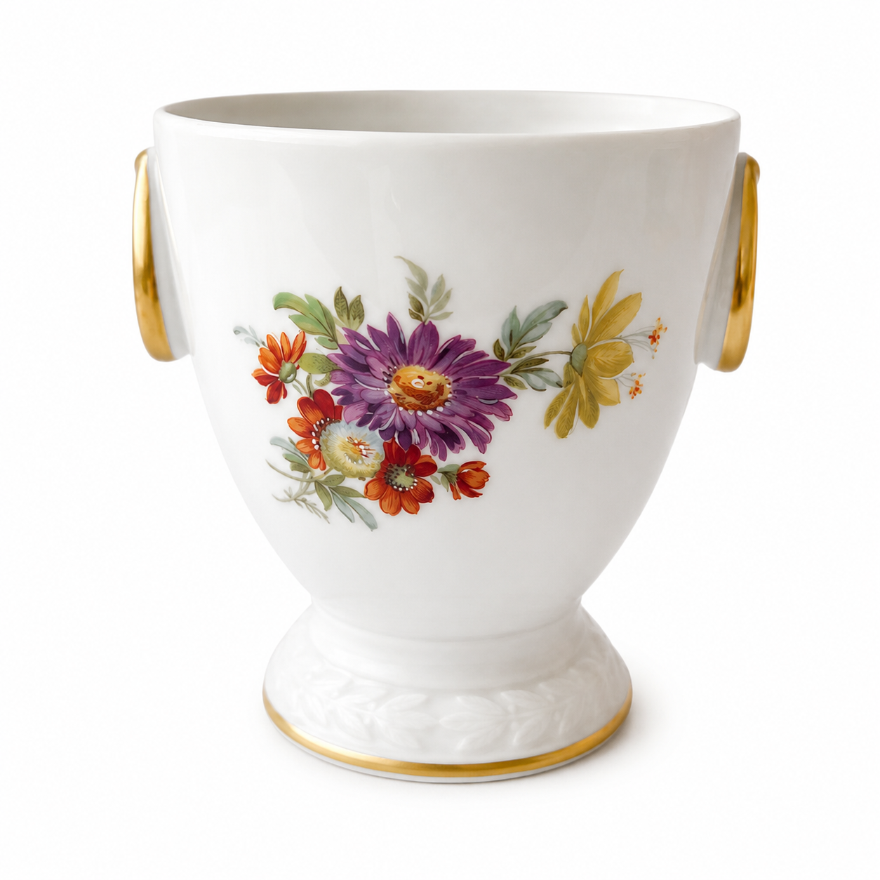 Porzellan Gloria Cachepot, West Germany Floral Porcelain Vase, Gold Trim