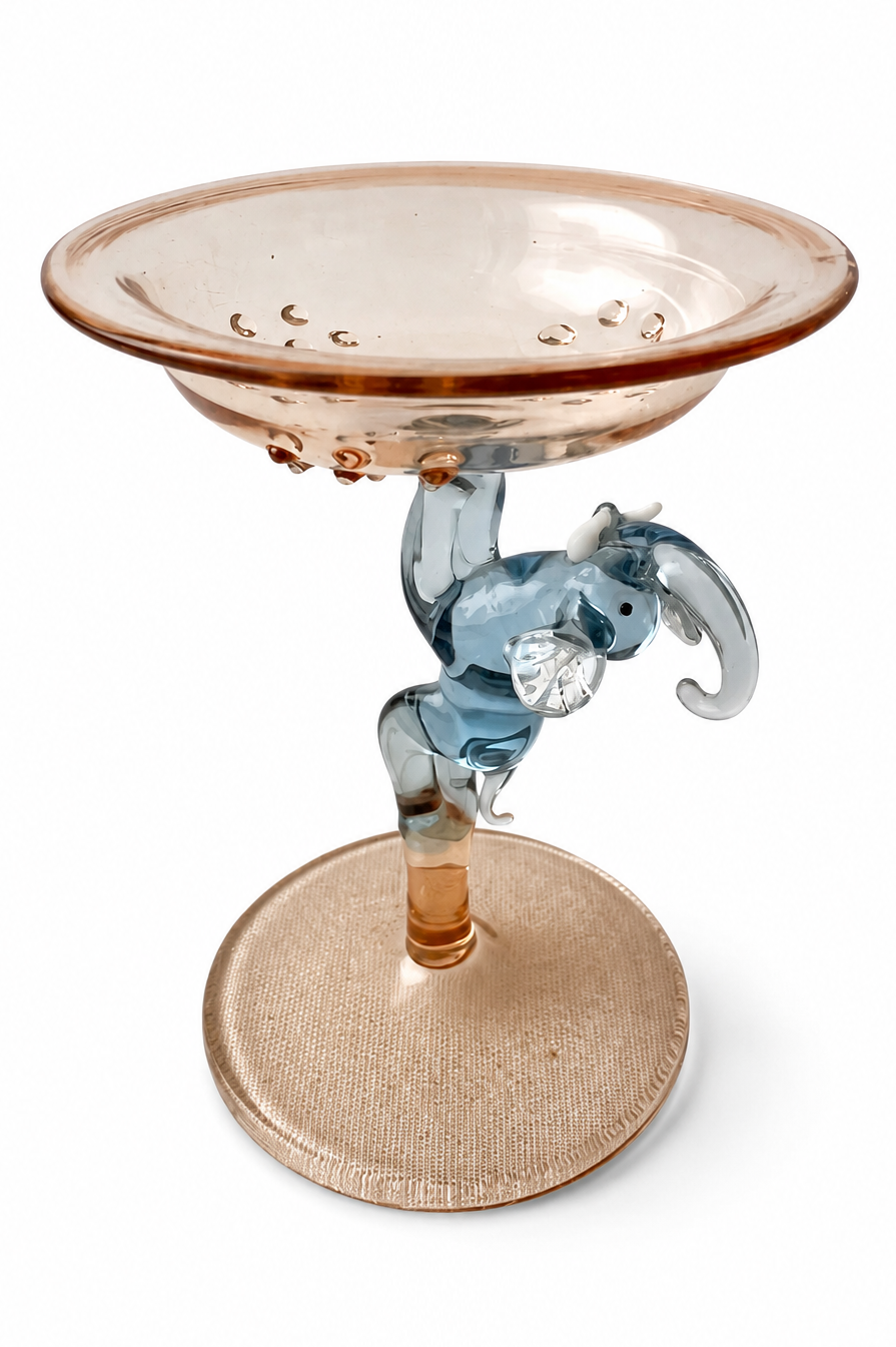 Lauscha Glass Goblet, Early 20th Century Elephant Stem German Art Glass Chalice