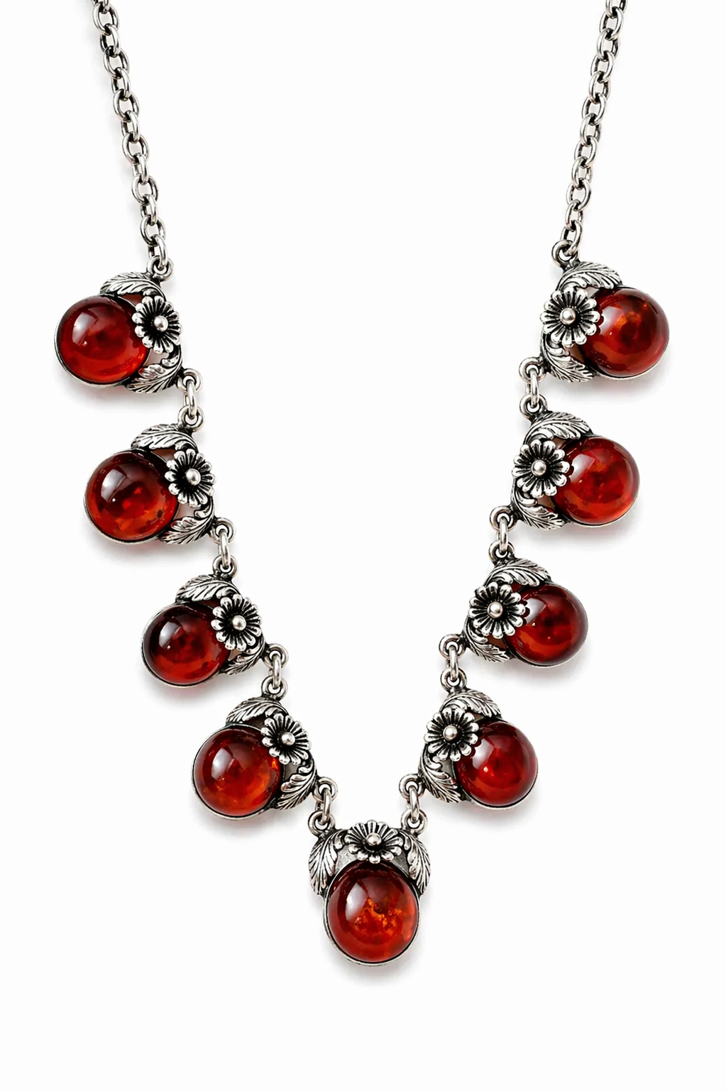 Vintage Baltic Amber Necklace, Daisy Design, Sterling Silver, Danish Modernist, Niels Erik From